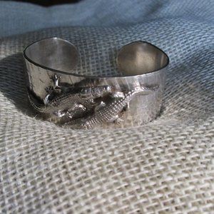 Sterling Silver Crocodile Cuff Bracelet